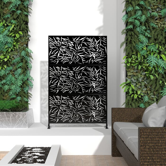 Black 4 ft. W Laser Cut Metal Privacy Screen