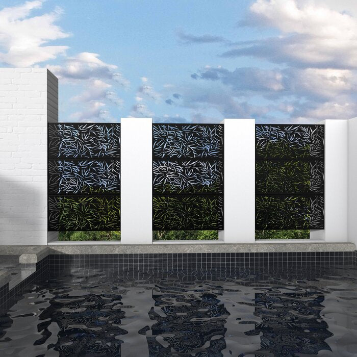 Black 4 ft. W Laser Cut Metal Privacy Screen