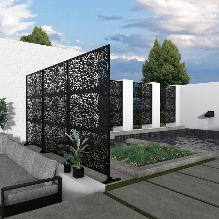 Black 4 ft. W Laser Cut Metal Privacy Screen