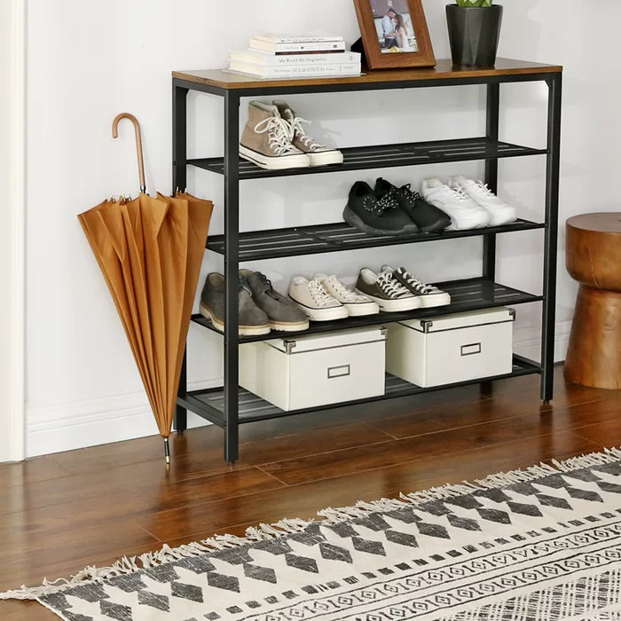 Black/Rustic brown 5-Tier Storage 18 Pair Shoe Rack