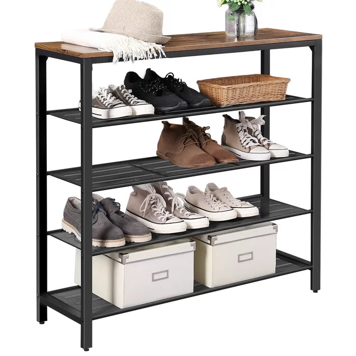 Black/Rustic brown 5-Tier Storage 18 Pair Shoe Rack