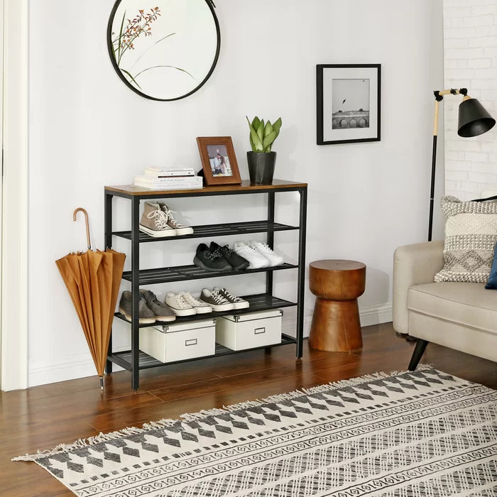 Black/Rustic brown 5-Tier Storage 18 Pair Shoe Rack