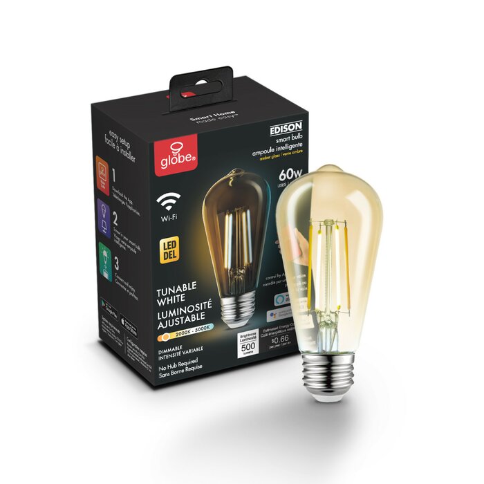 5.5 Watt (60 Watt Equivalent), T20 LED Smart, Dimmable Light Bulb, Warm White (3000K) E26/Medium (Standard) Base, Set of 4