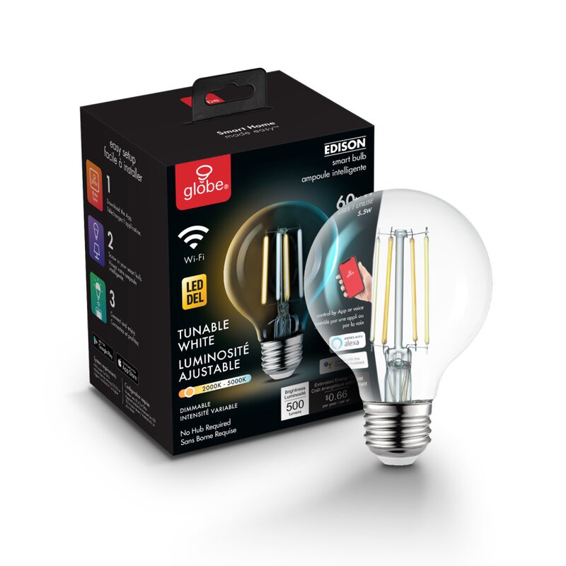 5.5 Watt (60 Watt Equivalent), G25 LED Smart, Dimmable Light Bulb, Warm White (3000K) E26/Medium (Standard) Base (Part number: 34920) B8-KS106