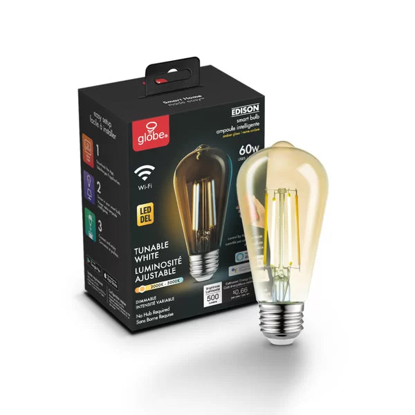 5.5 Watt (60 Watt Equivalent), T20 LED Smart, Dimmable Light Bulb, Warm White (3000K) E26/Medium (Standard) Base
