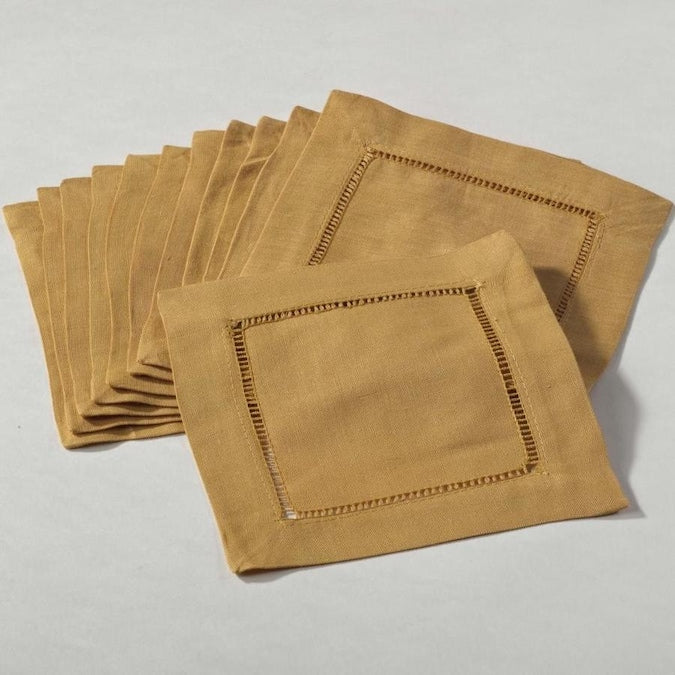 6 in. Everyday Square Hemstitch Cocktail Napkin- Mustard, Set of 12 SS157