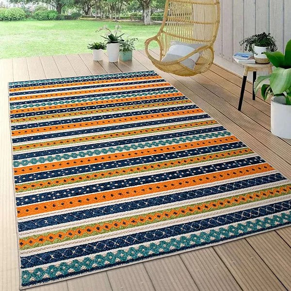 World Rug Gallery Contemporary Geometric Stripe Indoor Outdoor Rug