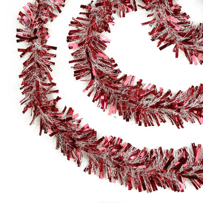 50' Festive Red and White Thick Cut Christmas Tinsel Garland - Unlit - 6 Ply QL284