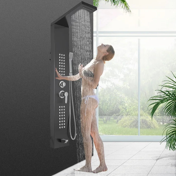 Black 50" Shower Panel with Adjustable Shower Head