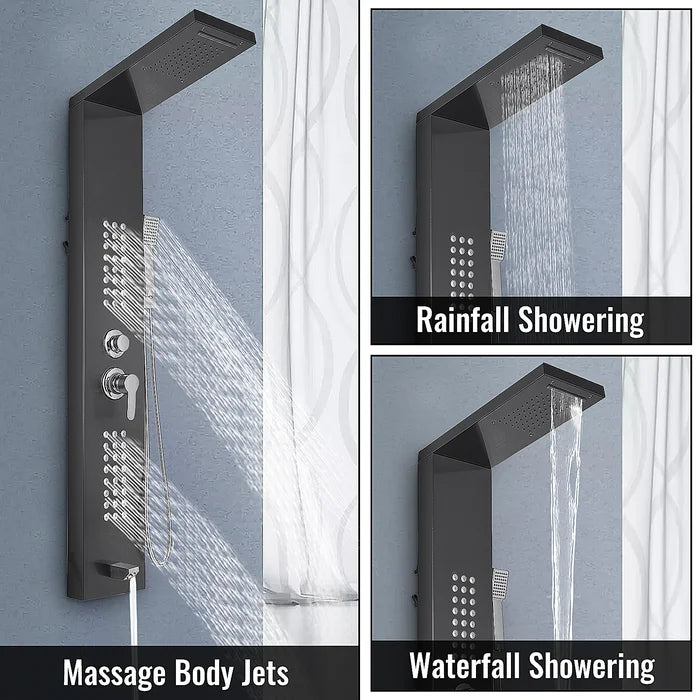 Black 50" Shower Panel with Adjustable Shower Head