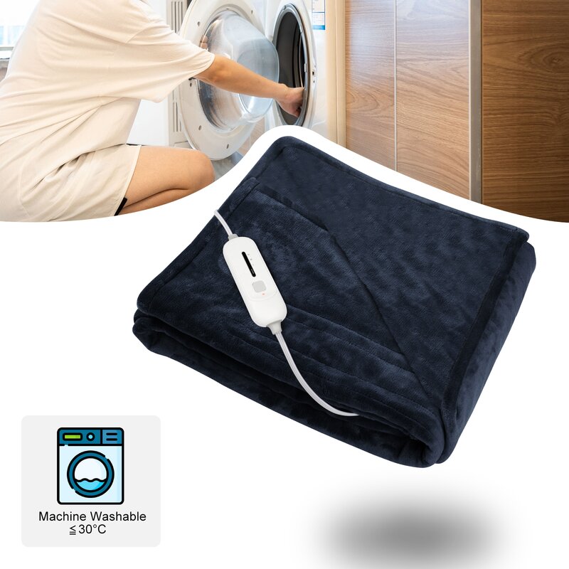 Blue 50" x 60" Washable Blanket with 3-Heat Setting Auto-Off Controller Heated Electric Throw HAB245