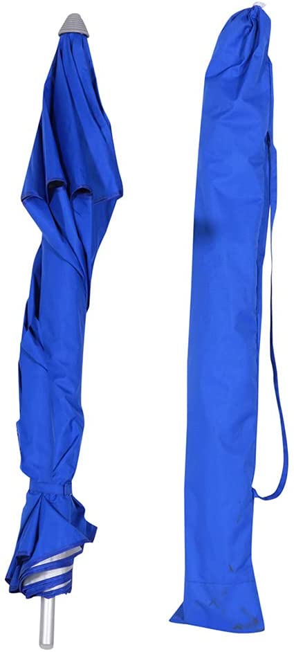 7 ft Fiberglass Beach Umbrella for Sand with Integrated Anchor, Integrated Folding Table, Telescopic Aluminum Pole, UPF 50+, Tilt