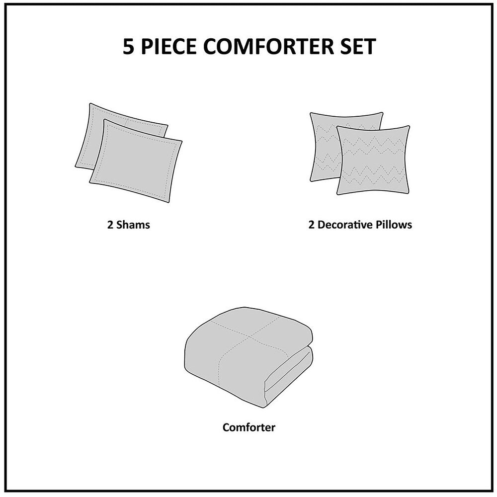 510 Design Alivia White 5 Piece Printed Comforter Set - Full - Queen