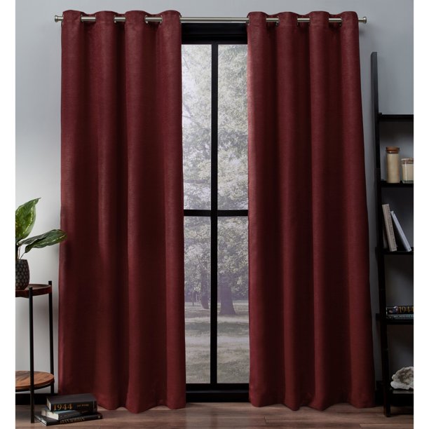 Exclusive Home Curtains Oxford Textured Sateen Room Darkening Blackout Grommet Top Curtain Panel Pair, 52x63, Chili (set of 2)