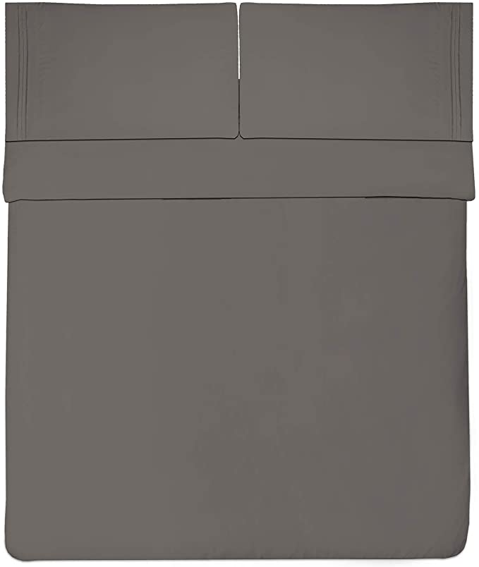 1800 Thread Count Sheet Set – Soft Egyptian Quality Brushed Microfiber Hypoallergenic Sheets – Luxury Bedding Set with Flat Sheet, Fitted Sheet, 2 Pillow Cases, Queen, Gray