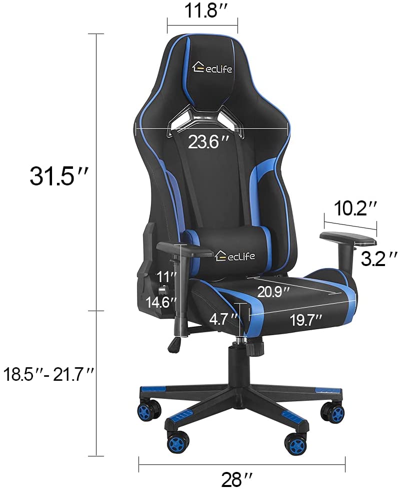eclife Ergonomic Gaming Chair with Lumbar Massage Pillow Racing PC Gam