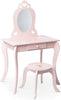 Kids Vanity Set with Mirror and Stool, Beauty Makeup Vanity Table and Chair Set for Toddlers and Kids, Pink