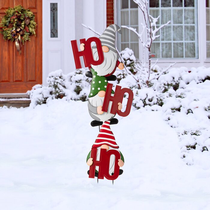 51"H Metal Christmas HOHOHO Gnome Stake or Wall Decor