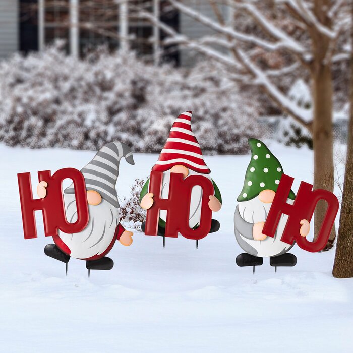 51"H Metal Christmas HOHOHO Gnome Stake or Wall Decor