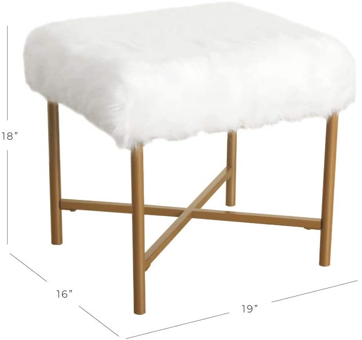 Faux Fur Square Stool with Gold Legs 2014