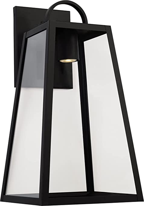 Leighton Modern Clear Glass Outdoor Wall Lantern, 1-Light 7 Watt, 23" H x 12" W, Black