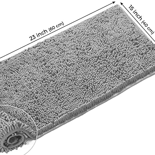 Bath Mat by LuxUrux Extra-Soft Plush Non-Slip Bath Mat, Luxury Chenille Microfiber Material, Super Absorbent Shaggy Bath Rug. Machine Wash & Dry (15 x 23, Light Grey), set of 2