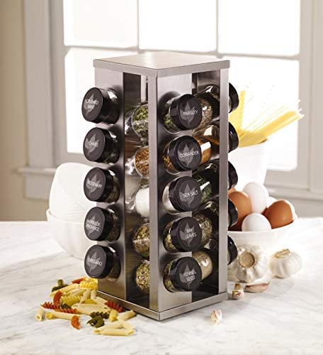 20 Jar Brushed Heritage Spice Rack, Metallic Gray