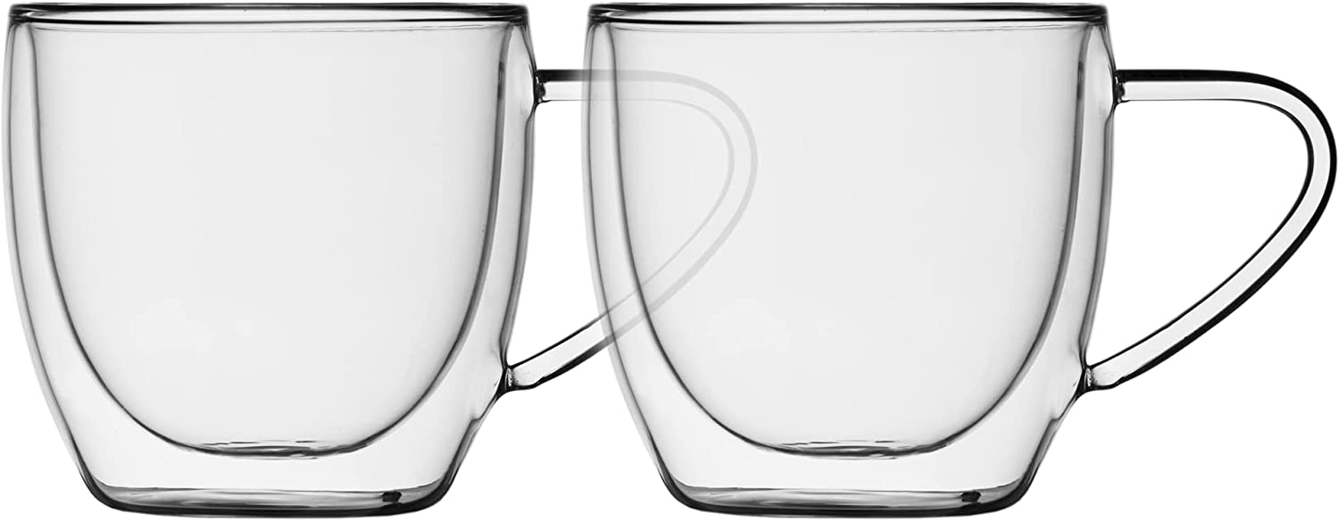 2 PCS Set Insulated, Cappuccino Cups, Glass Coffee Mug, 225ml, Transparent