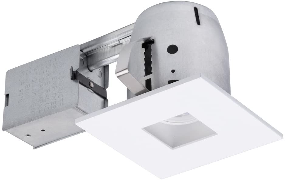 4" LED IC Rated Die-Cast Swivel Baffle Square Trim Recessed Lighting Kit, White, Easy Install Push-N-Click Clips, LED Bulb Included, 3.88" Hole Size,90738 B77-KS272