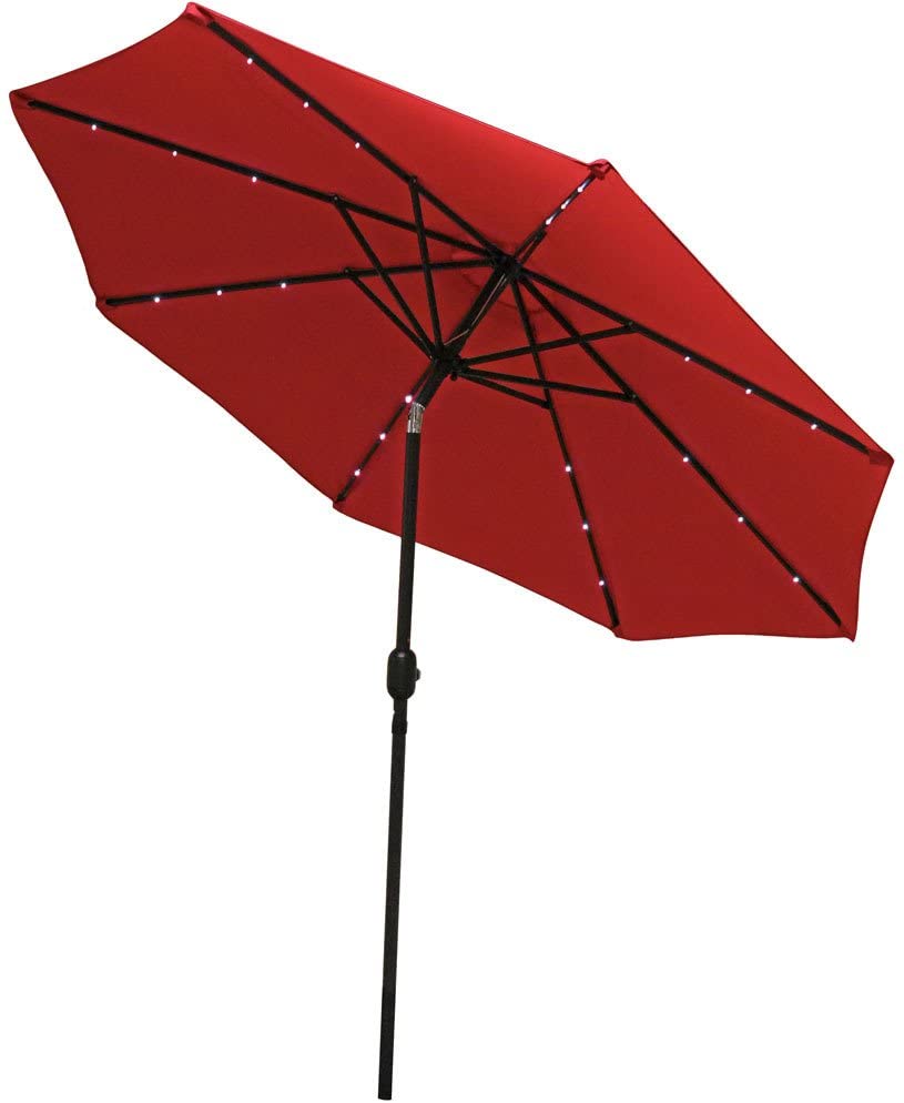 Sunnydaze Solar Outdoor Patio Umbrella with LED Lights, Tilt & Crank, Aluminum, 9 Foot, Red 7343