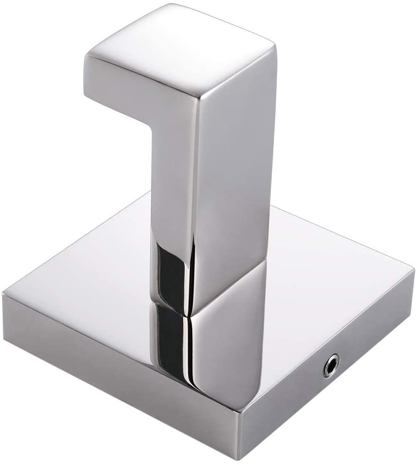 Bath Towel Hook, Angle Simple Solid Metal Bathroom Shower Square Hook Hand Towel Bathrobe Sponges Hanger Kitchen Cabinet Closet Hook Pants and Shirt Holder Polished Chrome, Wall Mounted B114-DS582