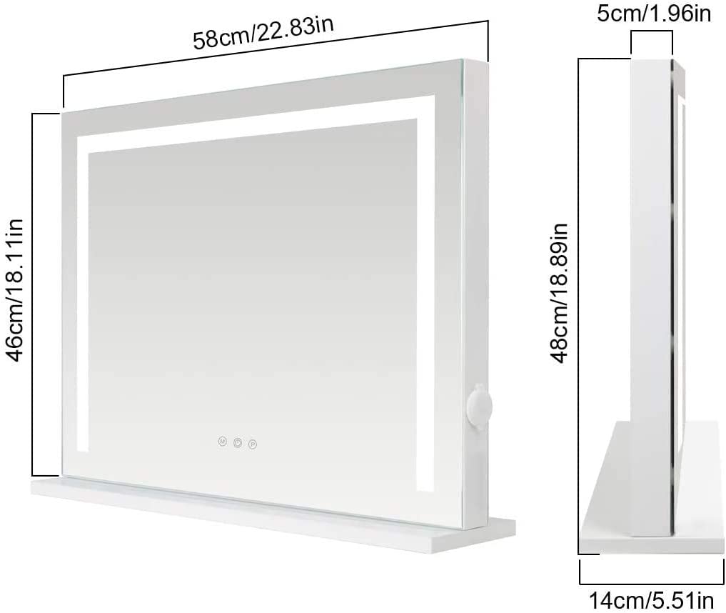 WAYKING Vanity Mirror with Lights, Makeup Mirror with Dimmiable 3 Lighting Modes LED Strip, Wall-Mounted and Tabletop Mirror with USB Charging Port (L22.83 x H17.32 inch)