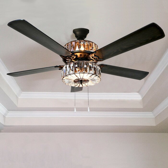 52" Caged Crystal 5-Blade Ceiling Fan with Remote, Light Kit Included (#K1349)