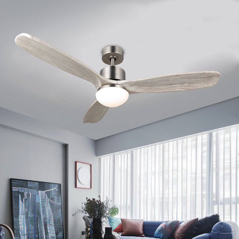 52" Mayna 3-Blade Adjustable Ceiling Fan with Remote and Light Kit, Brushed Nickel with White Blades (#K3583)