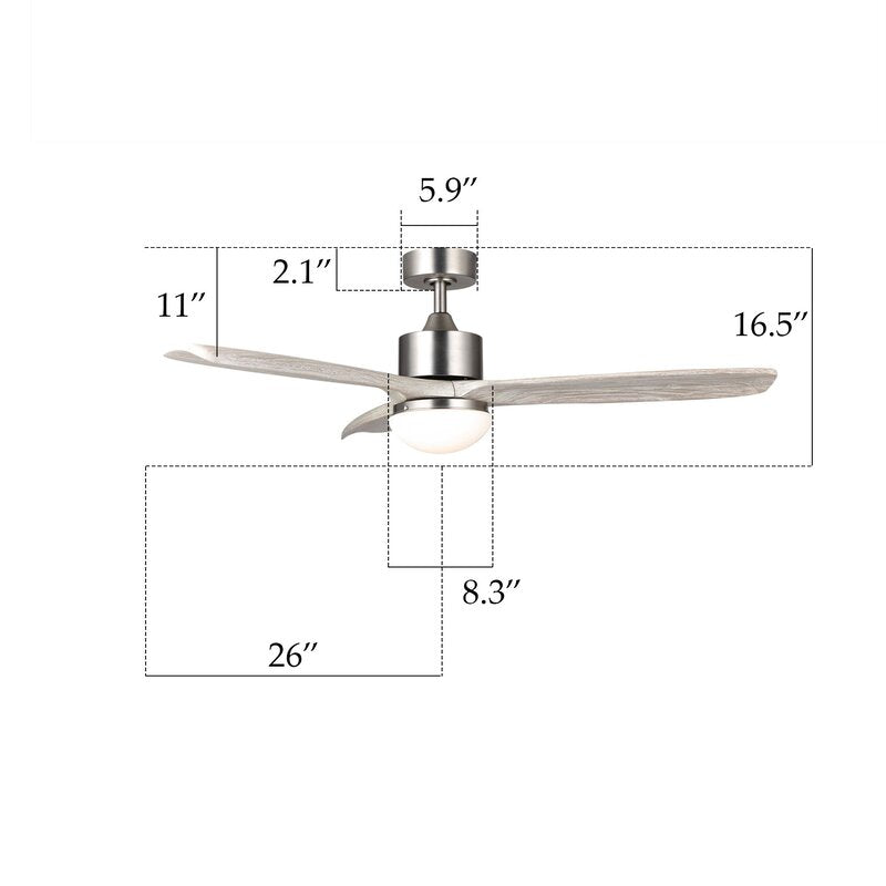 52" Mayna 3-Blade Adjustable Ceiling Fan with Remote and Light Kit, Brushed Nickel with White Blades (#K3583)