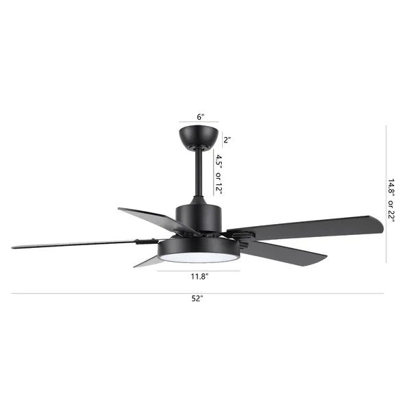 52'' Gile 5 - Blade LED Standard Ceiling Fan with Remote Control and Light Kit Included