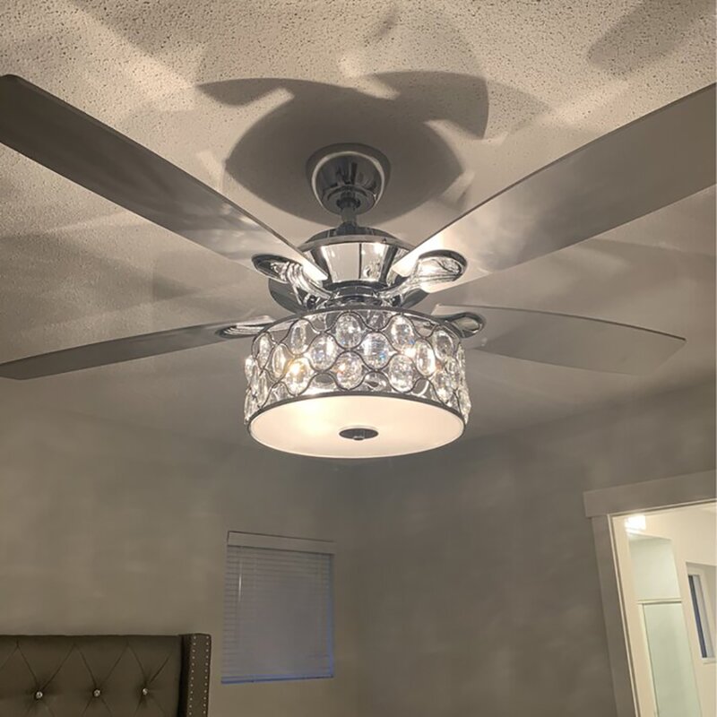52'' Rupert 5 - Blade Crystal Ceiling Fan with Remote Control and Light Kit Included K8530