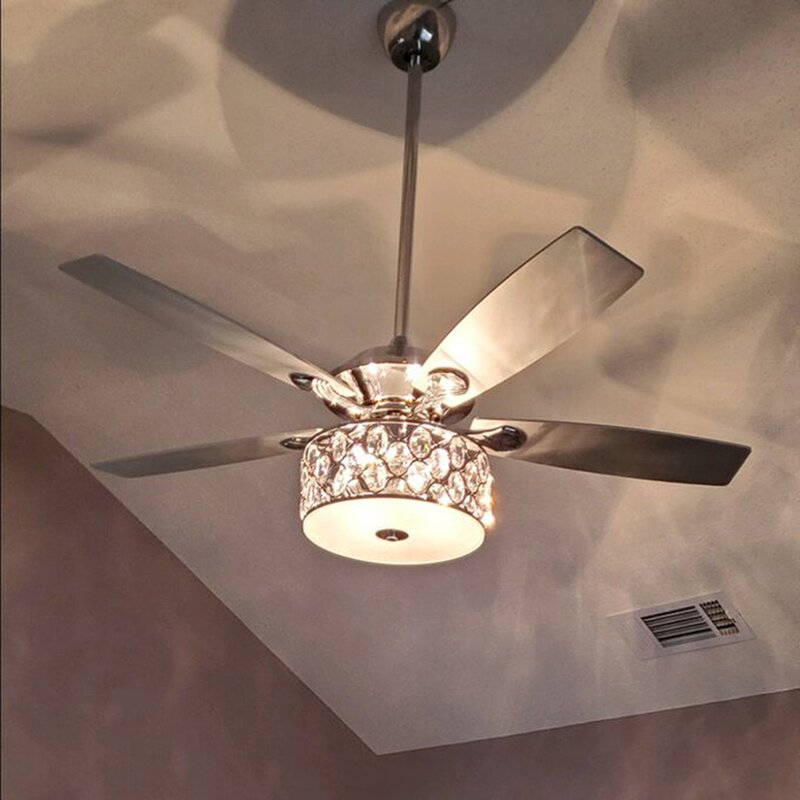 52'' Rupert 5 - Blade Crystal Ceiling Fan with Remote Control and Light Kit Included K8530