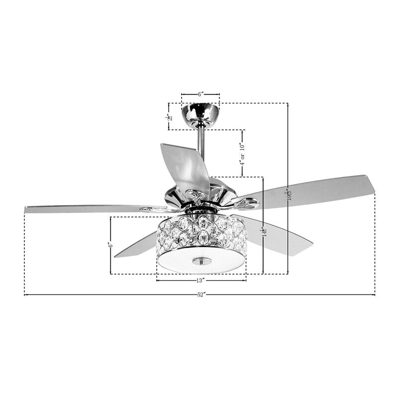 52'' Rupert 5 - Blade Crystal Ceiling Fan with Remote Control and Light Kit Included K8530