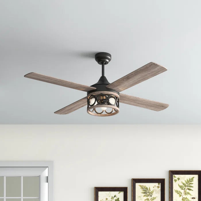 52'' Strasser 4 - Blade Standard Ceiling Fan with Remote Control and Light Kit Included
