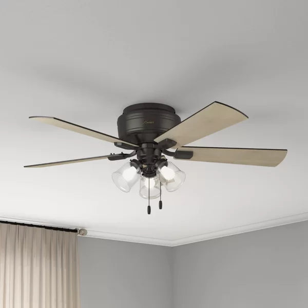 52" Crestfield 5 - Blade Flush Mount Ceiling Fan with Pull Chain and Light Kit Included