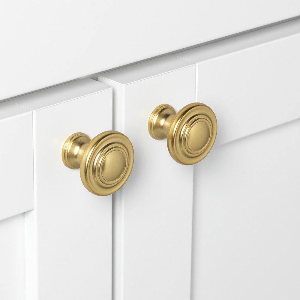 1-1/4 Inch Classic Round Ring Cabinet Knob, Brass Gold, (Set of 2)