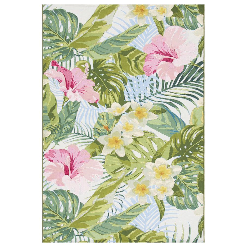 Barbados Tropical Floral 2'8" x 8' Green and Pink Indoor/Outdoor Runner