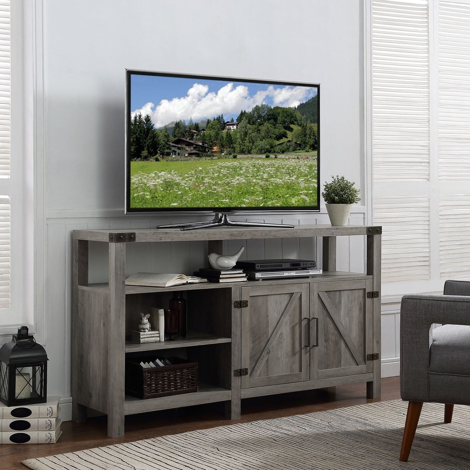 58" Barndoor Highboy TV Stand Console - Grey Wash K6980