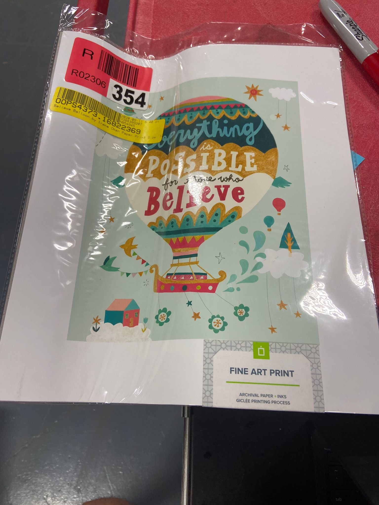12.5" H x 10.5" W x 0.07" D Believe Balloon by Irene Chan Paper Print