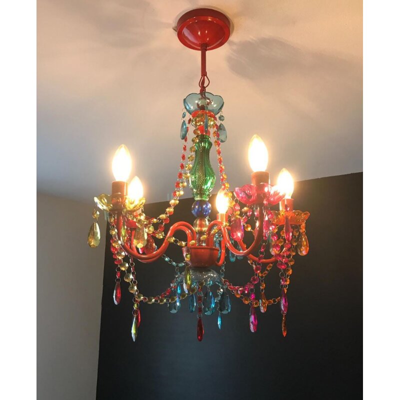 5 - Light Candle Style Classic Chandelier with Crystal Accents