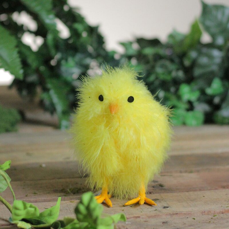 5" Decorative Yellow Furry Chick Figure Facing Front (Set of 6) CL858