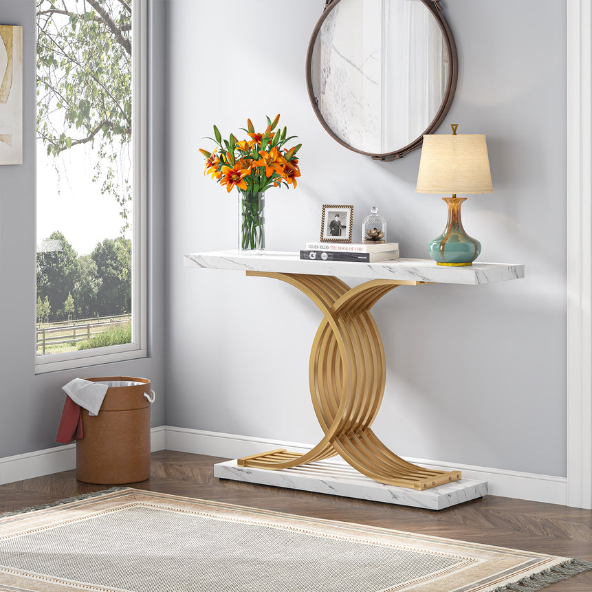 40" Faux Marble Entryway Hallway Sofa Table