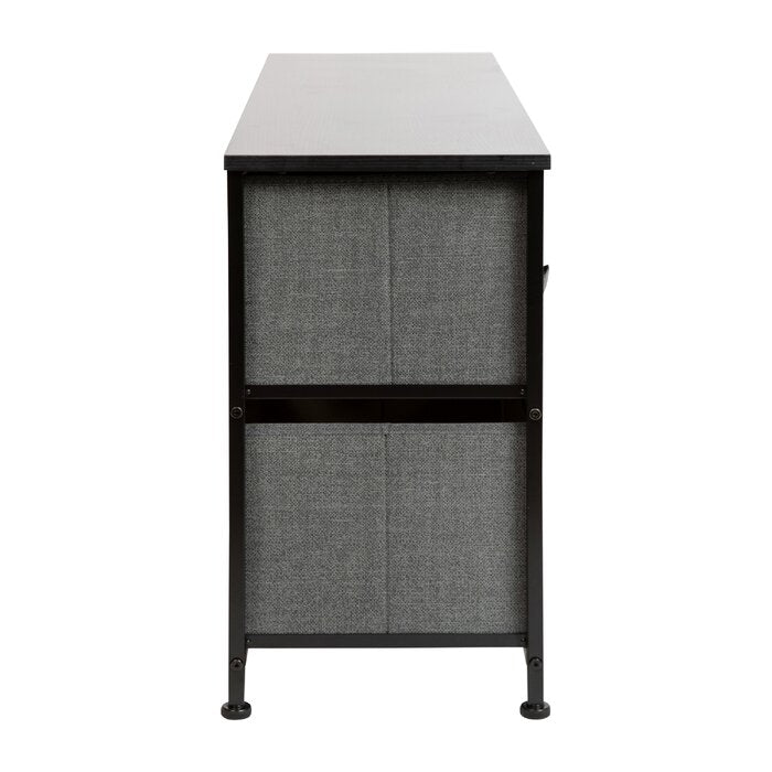 5 Drawer Wood Top Cast Iron Frame Storage Dresser with Easy Pull Fabric Drawers