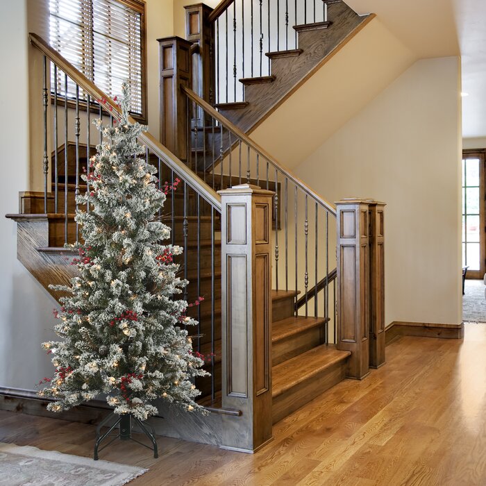 5' Snowy Freehold Spruce Pencil Memory-Shape Artificial Christmas Tree with Multi-Color Lights (#K5332)